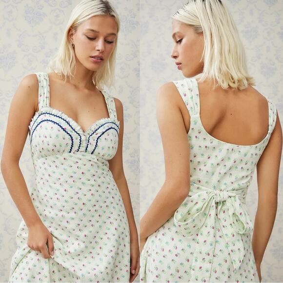 Free People Dainty Western Prairie Sweet Hearts Midi Dress in Ivory Combo Medium - Picture 6 of 16